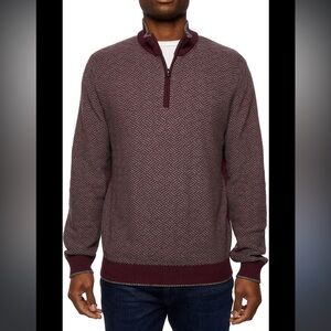 Robert Graham Rhett Burgundy 1/4 Zip Merino Cotton Blend Sweater size 3XL